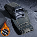 2025 Winter New Men's Jeans Fleece Warm Straight Plush Pants Thicken Thermal Stretch Retro Washed Denim Pants Brand Clothes