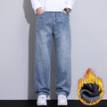 High Quality Winter Fleece Warm Jeans Men Cotton Classic Straight Denim Pants Work Streetwear Casual Trouser Male Brand Clothing