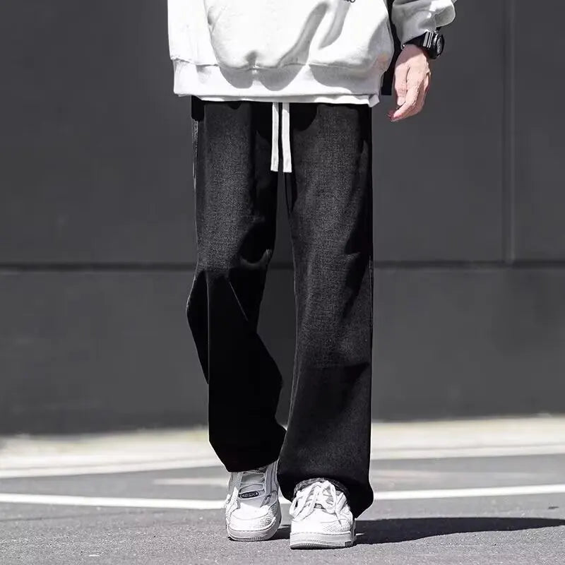 Autumn Winter American Style Vintage Loose Jeans Fashion High Street Straight Leg Wide Leg Denim Pants Versatile Casual Trousers