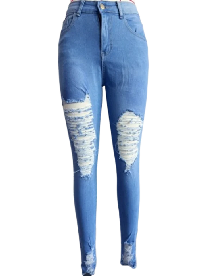 Women's Pocket Ripped Pants High Street Fashion Casual Autumn Solid Color Personalized jeans