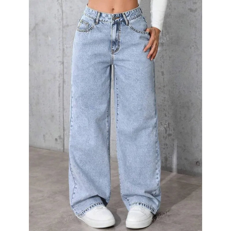 High Waist Straight Leg Jeans Women's Autumn Winter New Loose Casual Long Pants Trendy Brand Leisure Fashionable Women Jeans