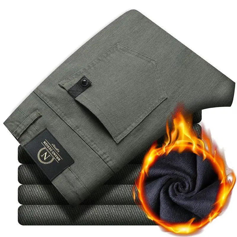 Winter New  Fleece Pants Men's Thick Slim Elastic Business Casual Velvet Pants Warm Fashion Solid Color Plush Trousers Male