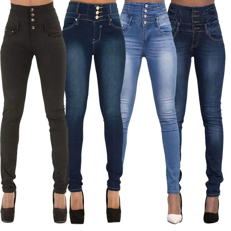 2024 New Women Black Jeans Push Up Pencil Denim Pants Ladies Vintage High Waist  Casual Stretch Skinny Mom Jean Slim Femme Black