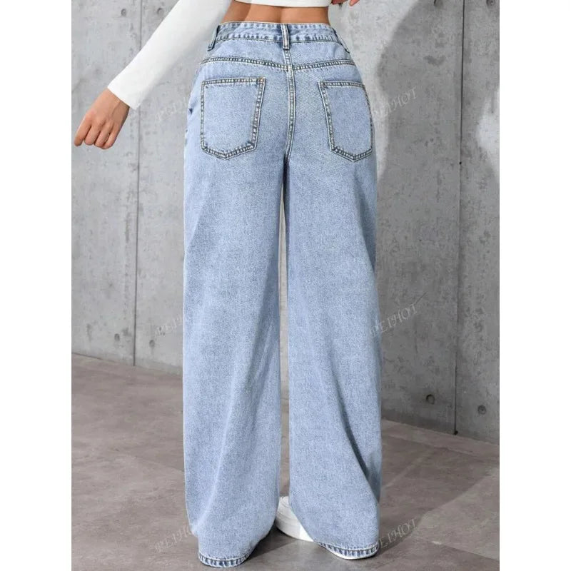 High Waist Straight Leg Jeans Women's Autumn Winter New Loose Casual Long Pants Trendy Brand Leisure Fashionable Women Jeans