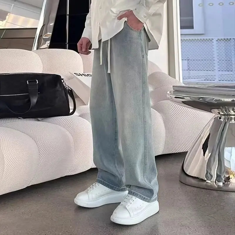 Autumn Winter American Style Vintage Loose Jeans Fashion High Street Straight Leg Wide Leg Denim Pants Versatile Casual Trousers