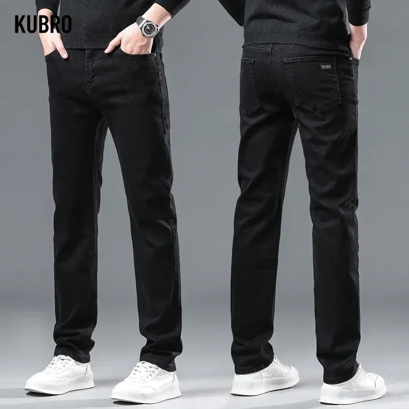 Good Quality Brand Brushed Jeans Men Winter Jeans Men Slim Fit Stretch Thick Velvet Pants Warm Jean Casual Fleece Trousers Male