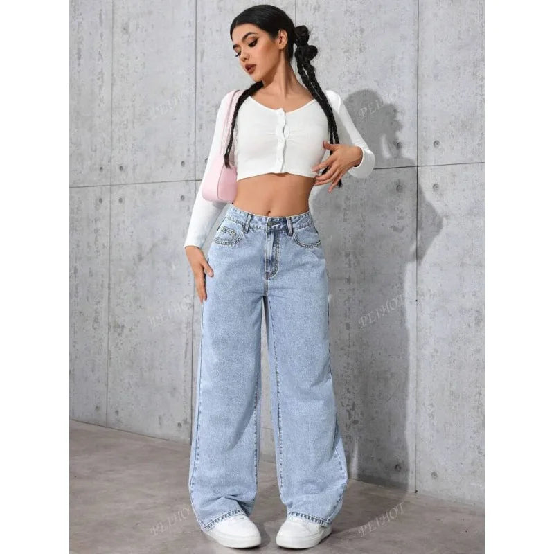 High Waist Straight Leg Jeans Women's Autumn Winter New Loose Casual Long Pants Trendy Brand Leisure Fashionable Women Jeans