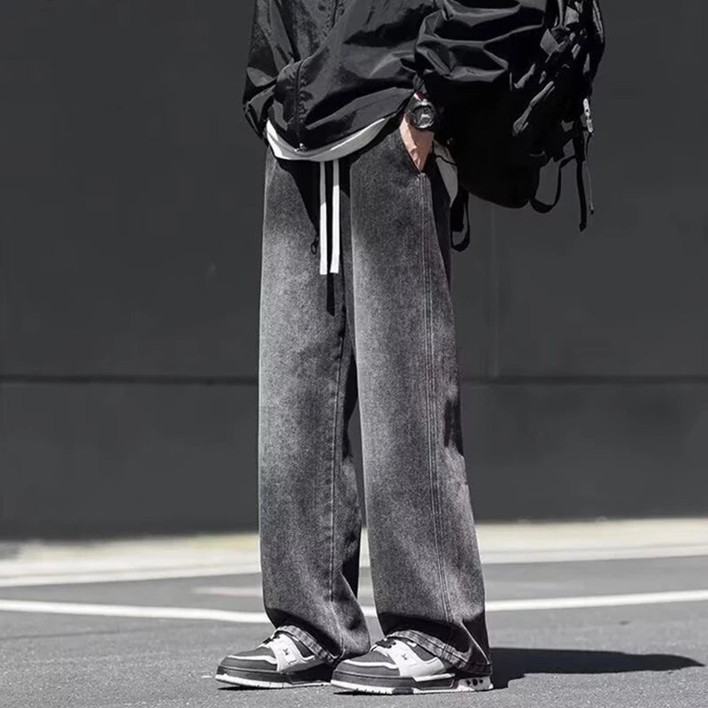 Autumn Winter American Style Vintage Loose Jeans Fashion High Street Straight Leg Wide Leg Denim Pants Versatile Casual Trousers