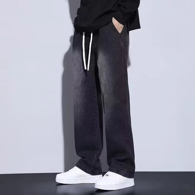 Autumn Winter American Style Vintage Loose Jeans Fashion High Street Straight Leg Wide Leg Denim Pants Versatile Casual Trousers