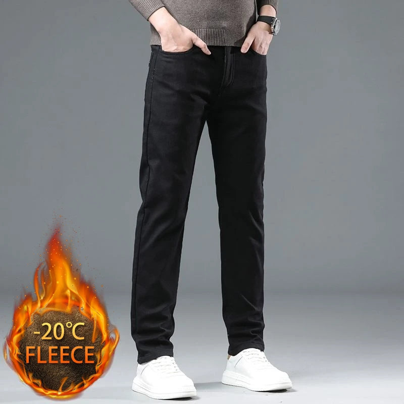 Winter New  Fleece Pants Men's Thick Slim Elastic Business Casual Velvet Pants Warm Fashion Solid Color Plush Trousers Male