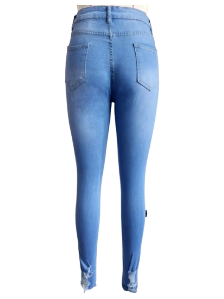 Women's Pocket Ripped Pants High Street Fashion Casual Autumn Solid Color Personalized jeans