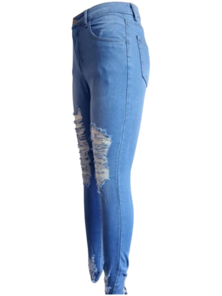 Women's Pocket Ripped Pants High Street Fashion Casual Autumn Solid Color Personalized jeans