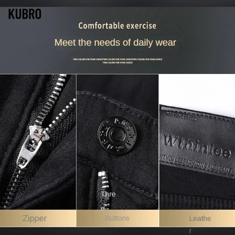 Good Quality Brand Brushed Jeans Men Winter Jeans Men Slim Fit Stretch Thick Velvet Pants Warm Jean Casual Fleece Trousers Male