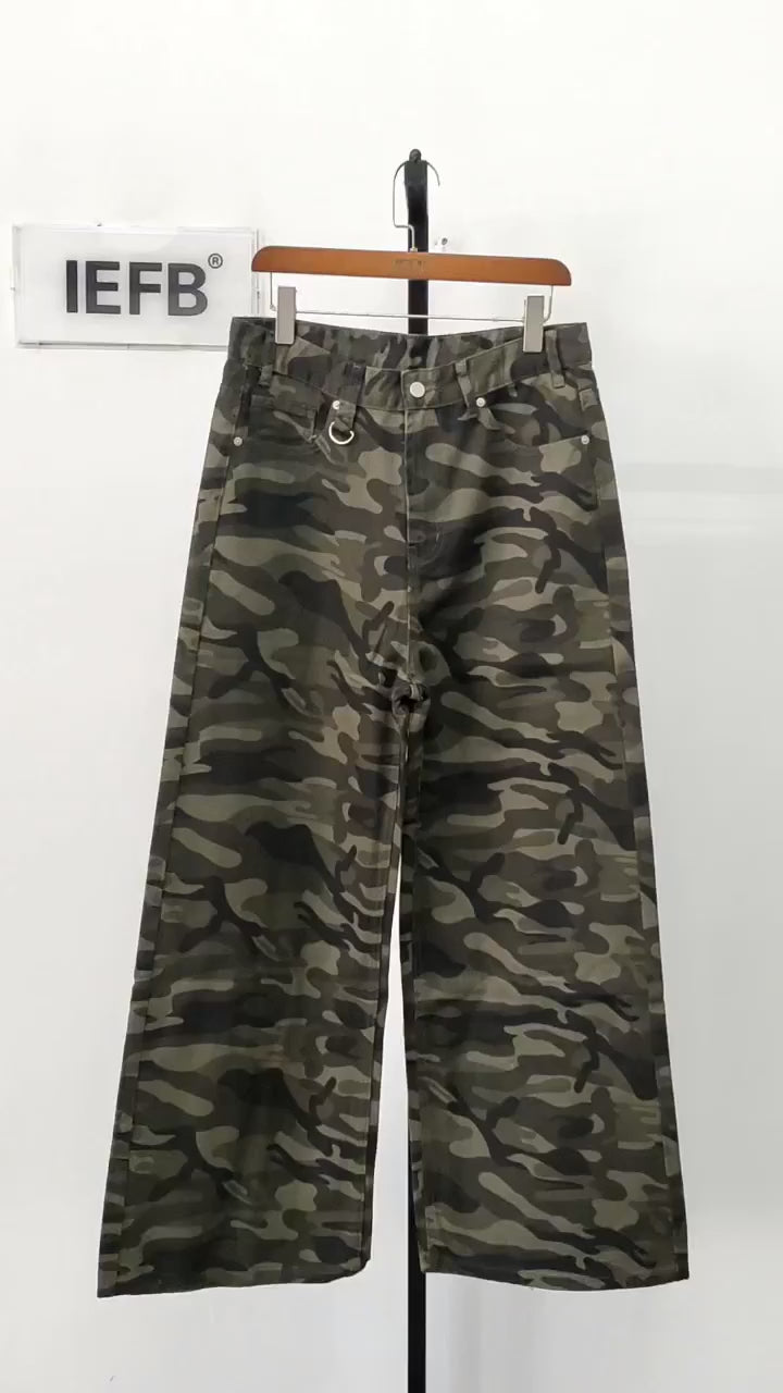 IEFB Vintage Camouflage Men's Jeans Fashion Washed Casual Wide Leg Denim Pants Autumn Winter Loose Male Trousers Old Blue 9C354